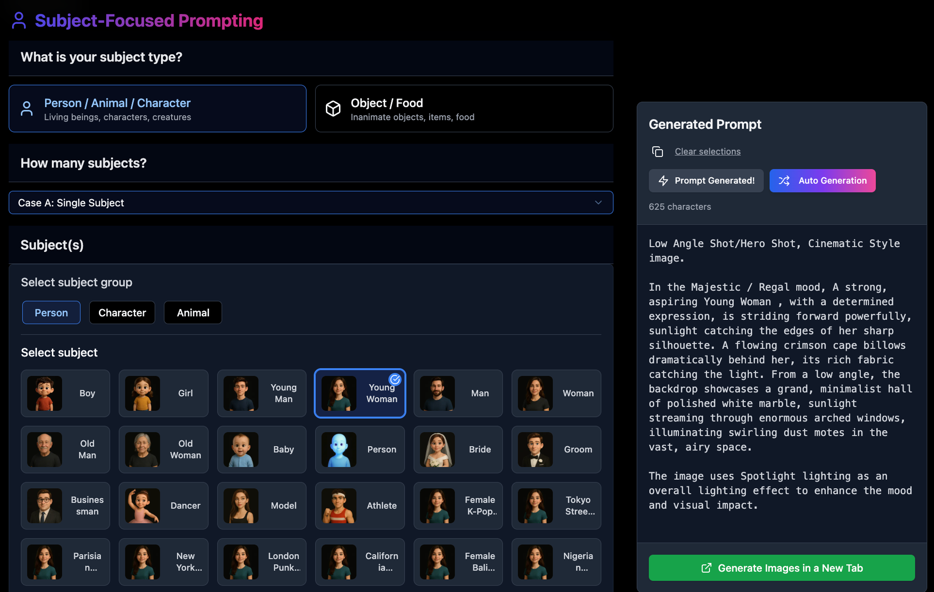 1. Subject-focused Prompting Tool UI